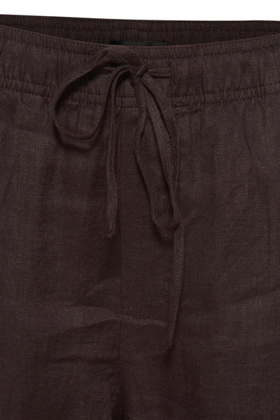 Pantalon marron de OPUS, taille élastique à cordon de serrage, en lin texturé.