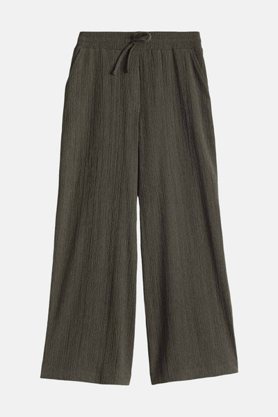 Pantalon kaki à jambe large par OPUS, en tissu texturé avec cordon de serrage.