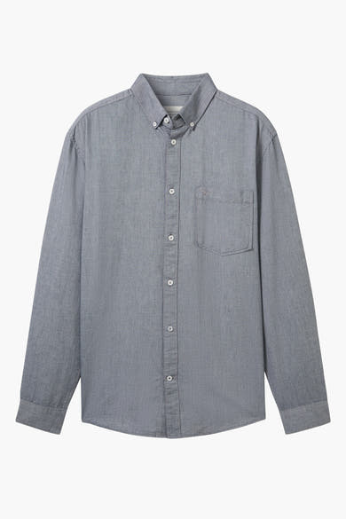 Chemise à manches longues bleue en coton de Tom Tailor, avec une poche poitrine plaquée.