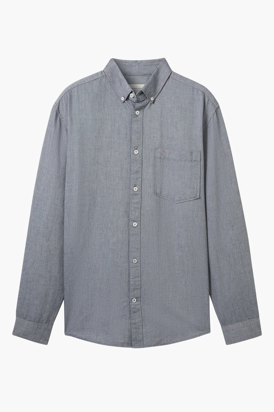 Chemise à manches longues bleue en coton de Tom Tailor, avec une poche poitrine plaquée.