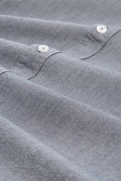 Chemise à manches longues bleue en coton de Tom Tailor, avec boutons blancs et texture subtile.