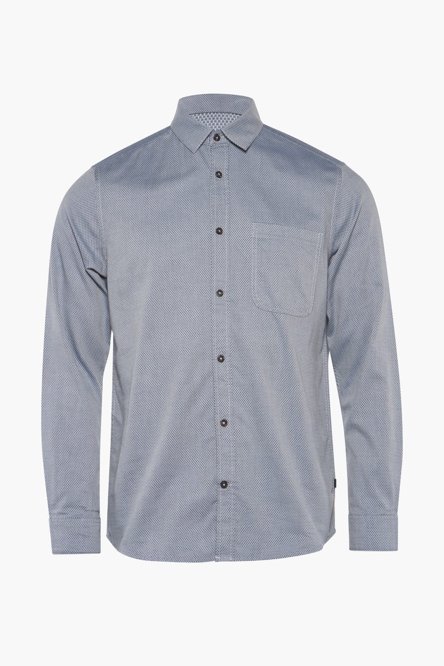 Chemise à manches longues bleue by Tom Tailor avec motif géométrique subtil et poche poitrine.
