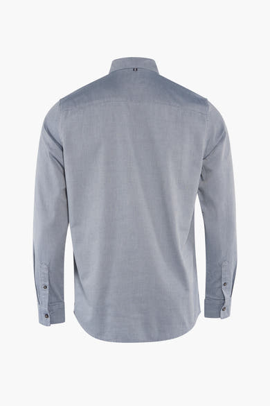 Blauwe blouse met lange mouwen van Tom Tailor, met subtiel textuurpatroon, achterzijde.