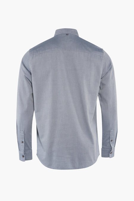 Blauwe blouse met lange mouwen van Tom Tailor, met subtiel textuurpatroon, achterzijde.