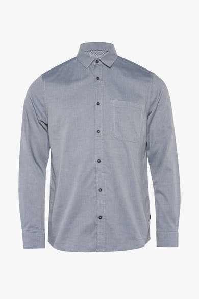 Blauw overhemd met lange mouwen van Tom Tailor met subtiel geometrisch patroon en borstzak.