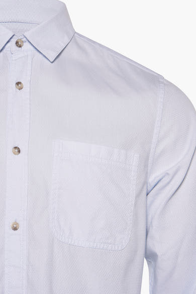 Blauwe blouse met lange mouwen van Tom Tailor, met borstzak en zichtbare knopen.