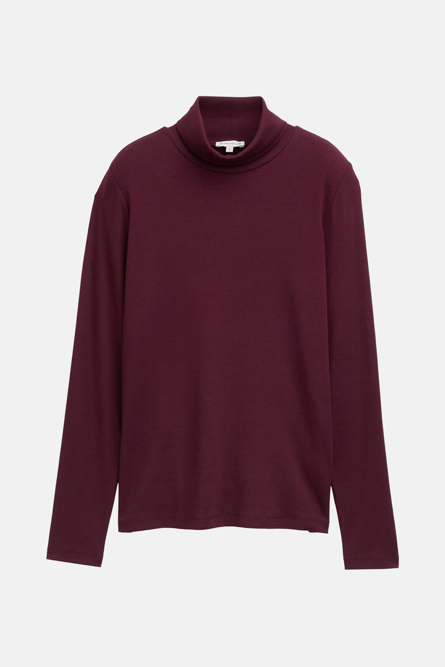 Bordeaux T-shirt met lange mouwen van Tom Tailor, van effen tricot met opstaande kraag.