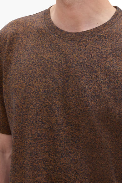 Bruin gemêleerd T-shirt met korte mouwen van Tom Tailor, ronde hals, van getextureerde stof.