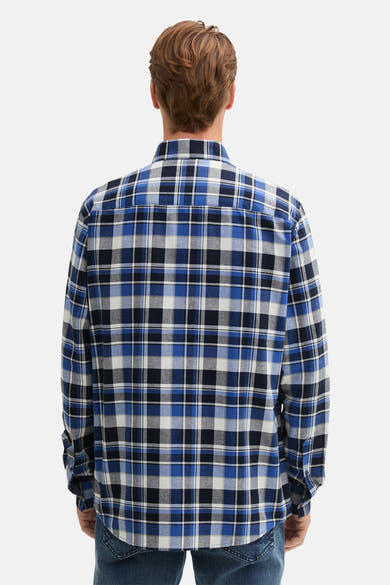 Blauw geruit overhemd met lange mouwen van Tom Tailor, achterkant, met textuur- en snitdetails.