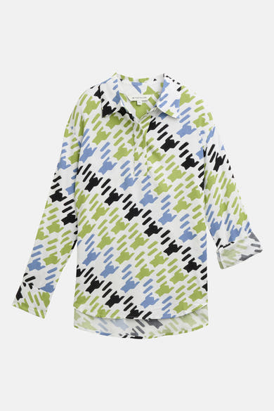 Multikleurig overhemd met lange mouwen van Tom Tailor, met een groen, blauw en zwart grafisch patroon.