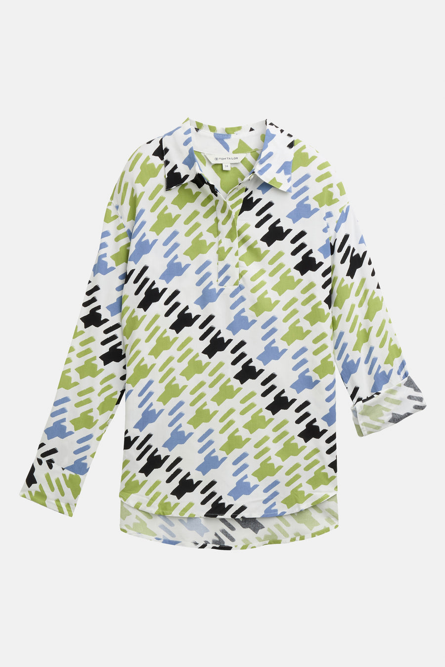 Multikleurig overhemd met lange mouwen van Tom Tailor, met een groen, blauw en zwart grafisch patroon.