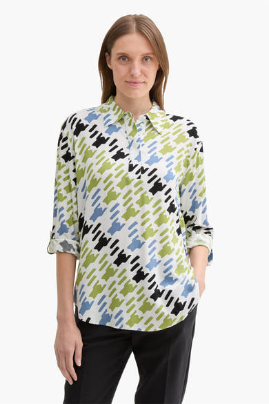 Multikleurige blouse met lange mouwen van Tom Tailor, met een grafische print en opgerolde mouwen.
