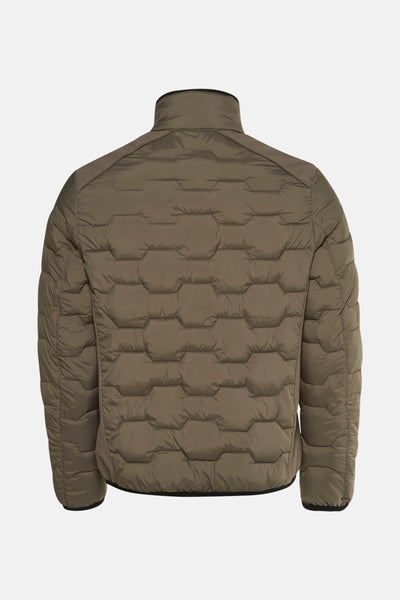 Veste courte kaki de Tom Tailor, matelassée avec motif hexagonal, vue de dos.