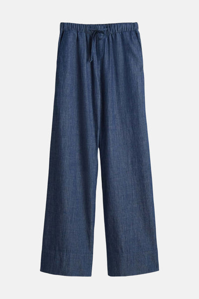 Pantalon en denim bleu moyen d'OPUS, avec taille élastique et cordon de serrage.