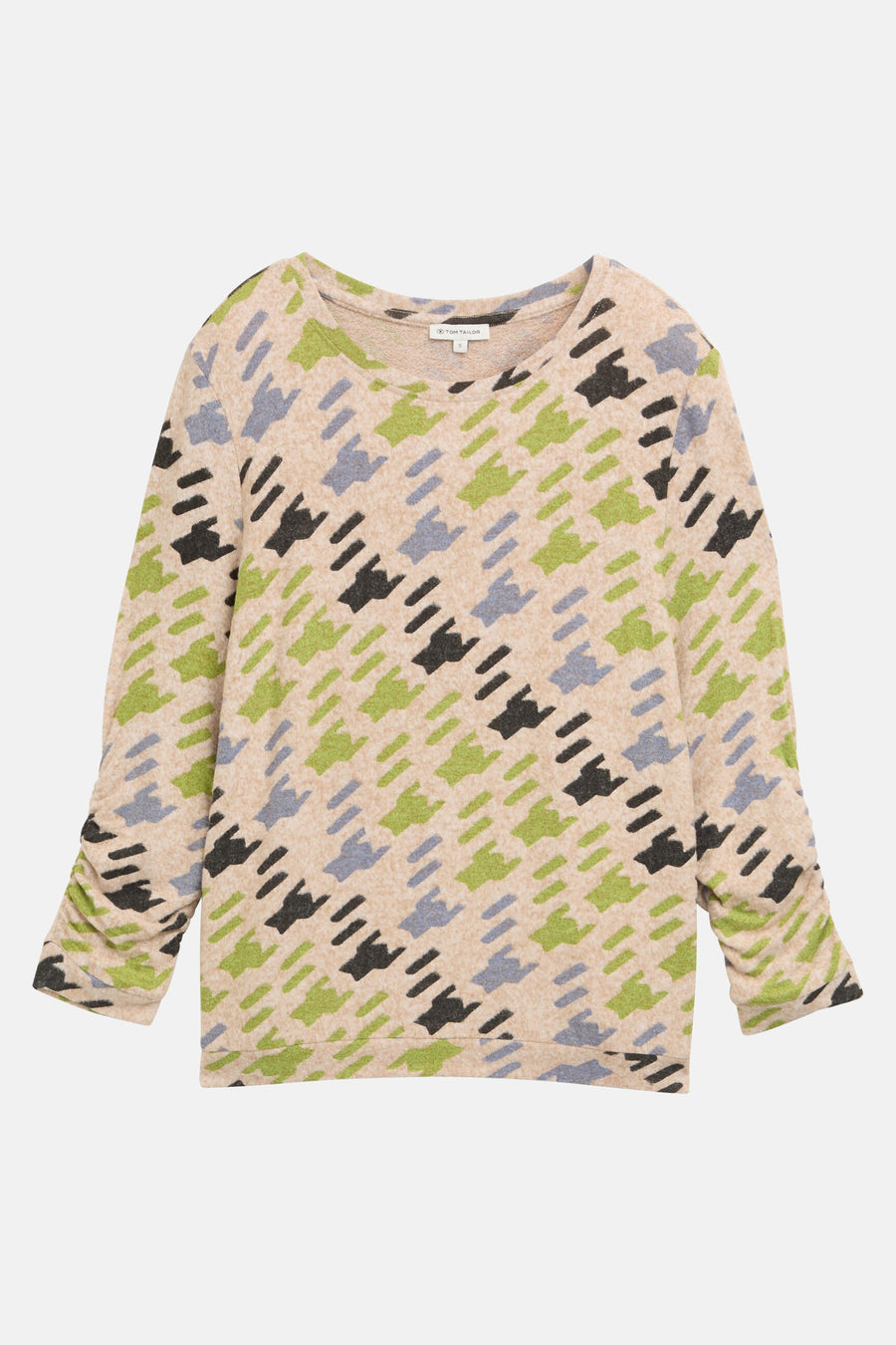Multikleuren T-shirt met lange mouwen van Tom Tailor, met grafische print en geplooide mouwen.