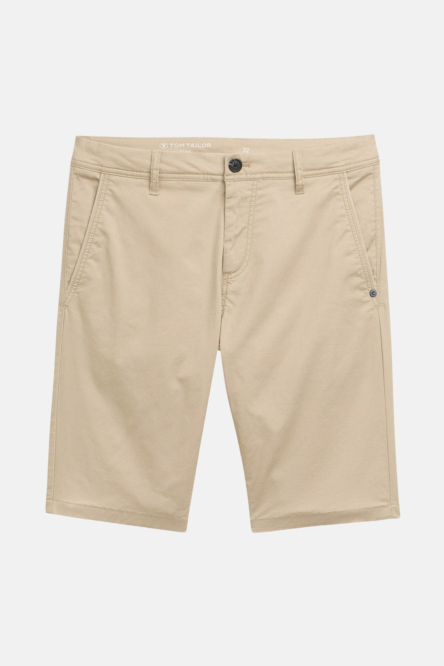 Korte beige short van Tom Tailor, klassieke pasvorm met zijzakken en knoopsluiting.