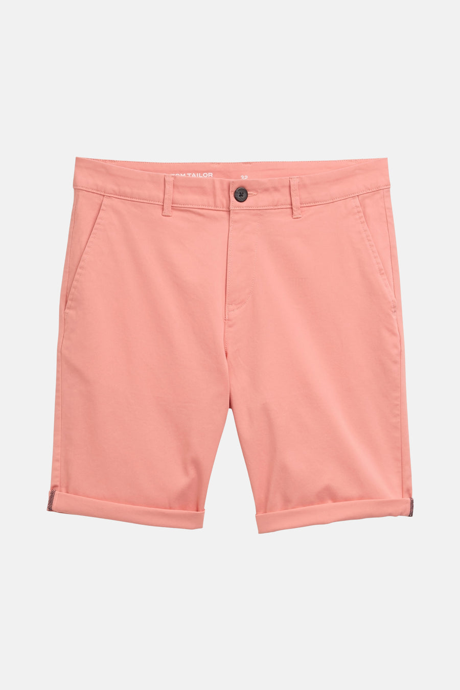 Koraalrode short van Tom Tailor met omgeslagen zoom en zijzakken.