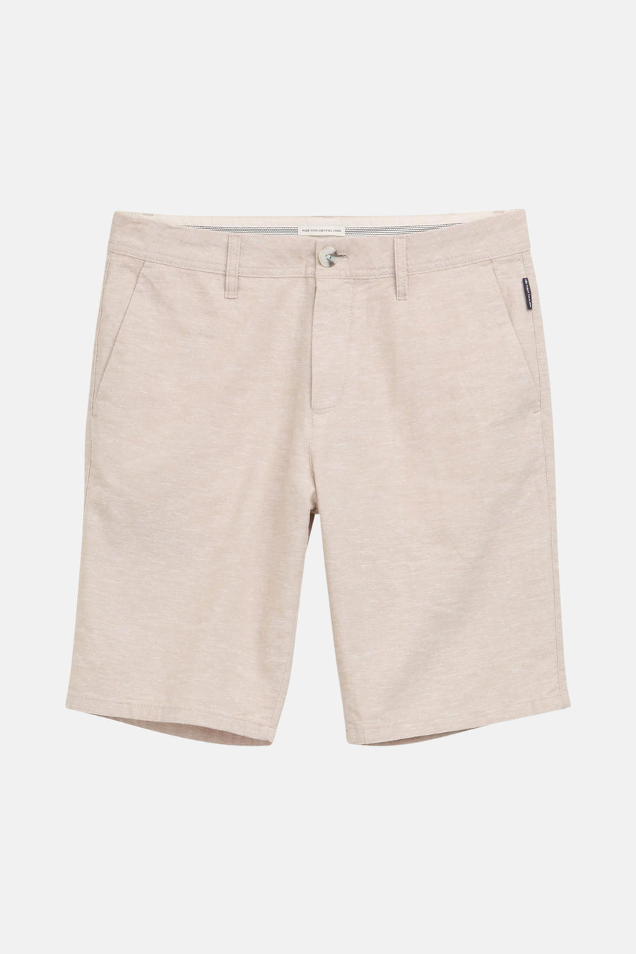 Korte beige linnen short van Tom Tailor, met een subtiele gemêleerde textuur en een klassieke pasvorm.
