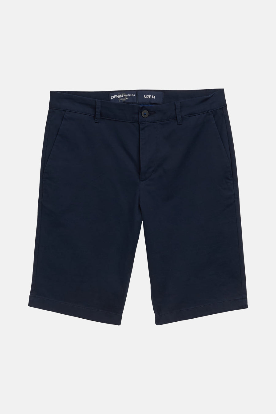 Marineblauwe korte broek van Tom Tailor, klassieke pasvorm met zijzakken en knoopsluiting.