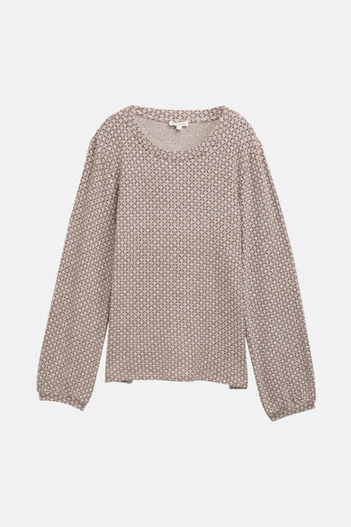 Bruin T-shirt met lange mouwen van Tom Tailor, met een all-over ruitpatroon.