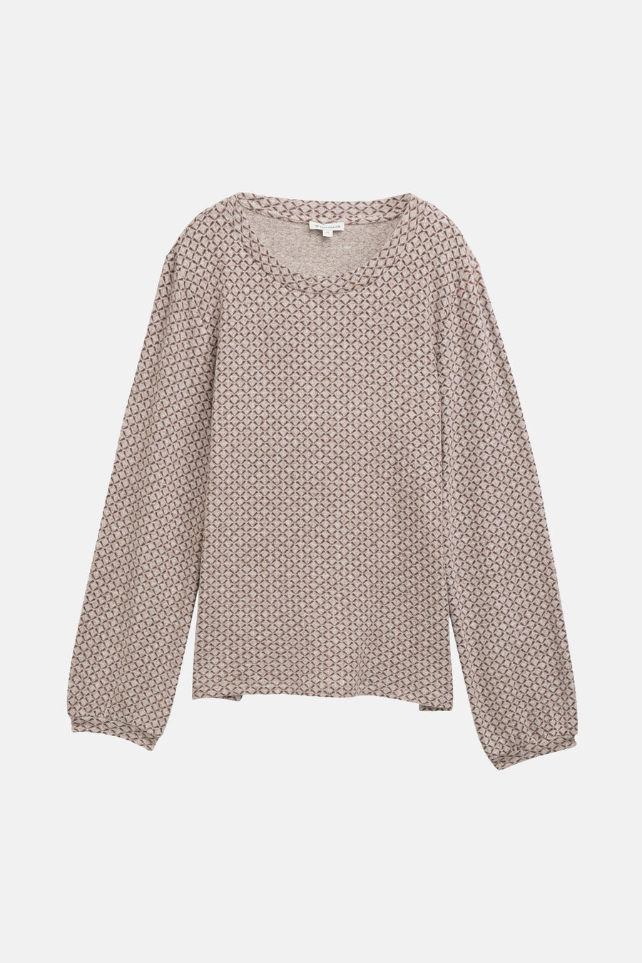 Bruin T-shirt met lange mouwen van Tom Tailor, met een all-over ruitpatroon.