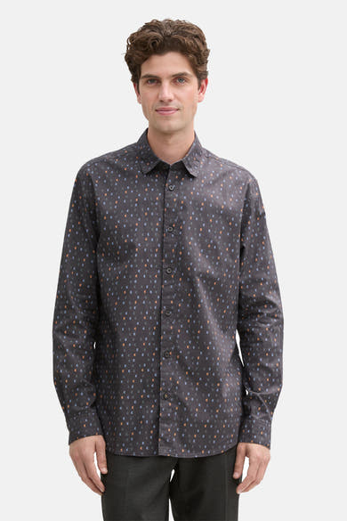 Grijze blouse met lange mouwen van Tom Tailor, met grafische patronen en een klassieke pasvorm.