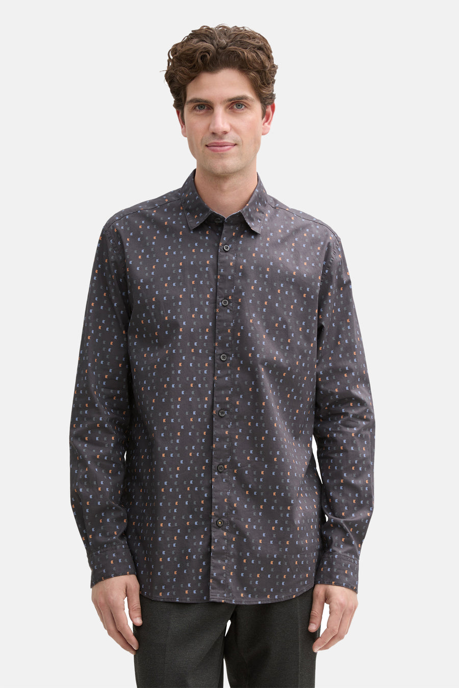 Grijze blouse met lange mouwen van Tom Tailor, met grafische patronen en een klassieke pasvorm.