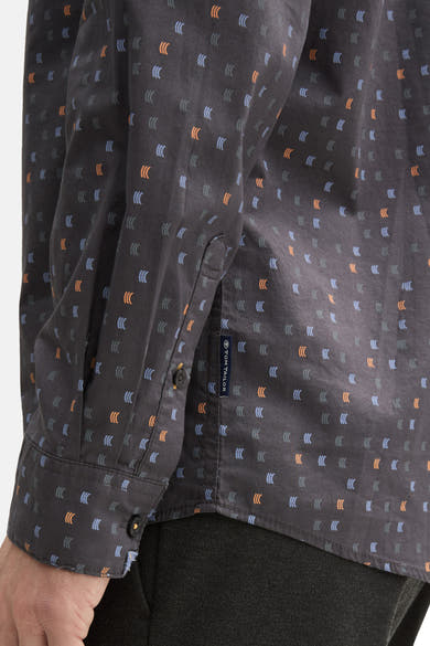 Grijs overhemd met lange mouwen van Tom Tailor, met kleurrijk strepenpatroon en stikseldetails.