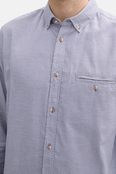 Blauwe blouse met lange mouwen van Tom Tailor, met subtiel patroon, met een borstzak met knoop.