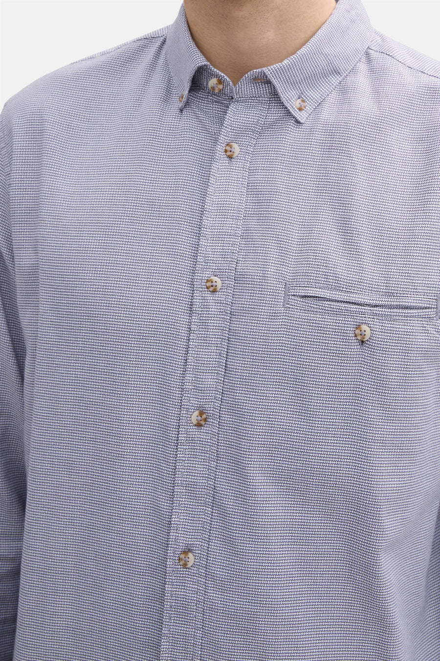 Blauwe blouse met lange mouwen van Tom Tailor, met subtiel patroon, met een borstzak met knoop.