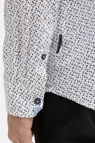 Multikleuren overhemd met lange mouwen van Tom Tailor, met stippenpatroon en blauwe knoop op de manchet.