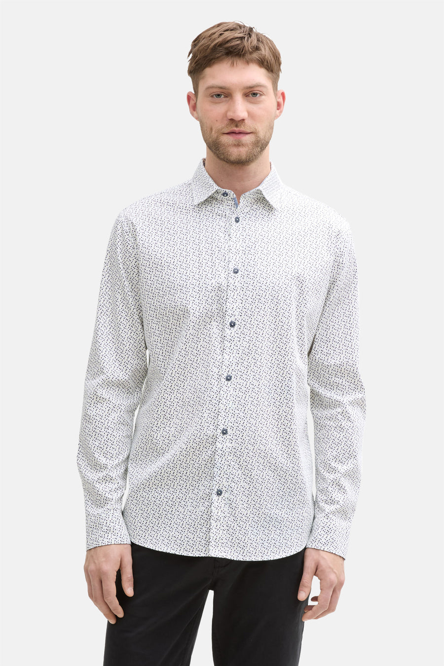 Multikleurig overhemd met lange mouwen van Tom Tailor, met een all-over grafische print en donkere knopen.