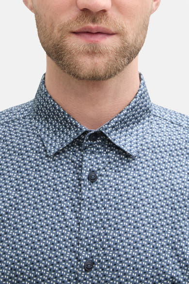 Blauwe blouse met lange mouwen van Tom Tailor, met een geometrisch patroon en een slim fit.