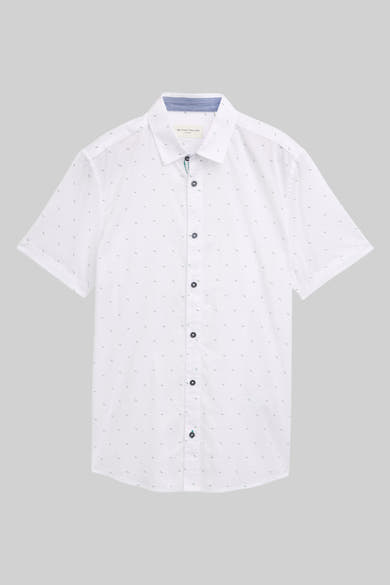 Wit overhemd met korte mouwen van Tom Tailor, minimalistische print met donkere knopen.