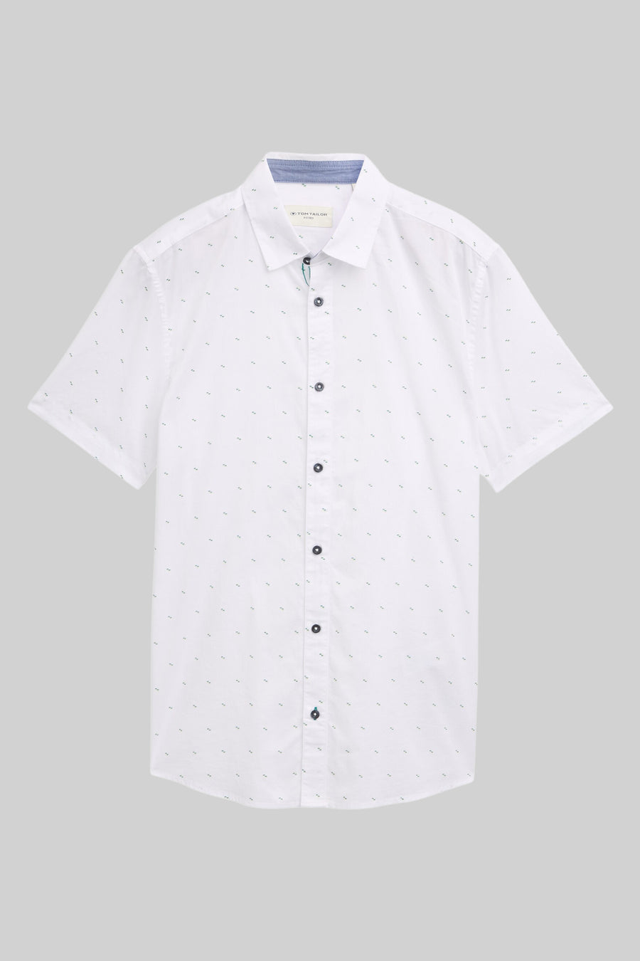 Wit overhemd met korte mouwen van Tom Tailor, minimalistische print met donkere knopen.