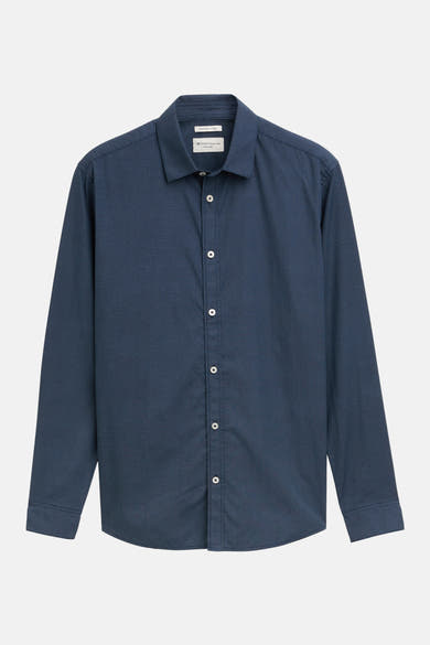 Blauw overhemd met lange mouwen van Tom Tailor, met micro-textuurpatroon, met knoopsluiting.