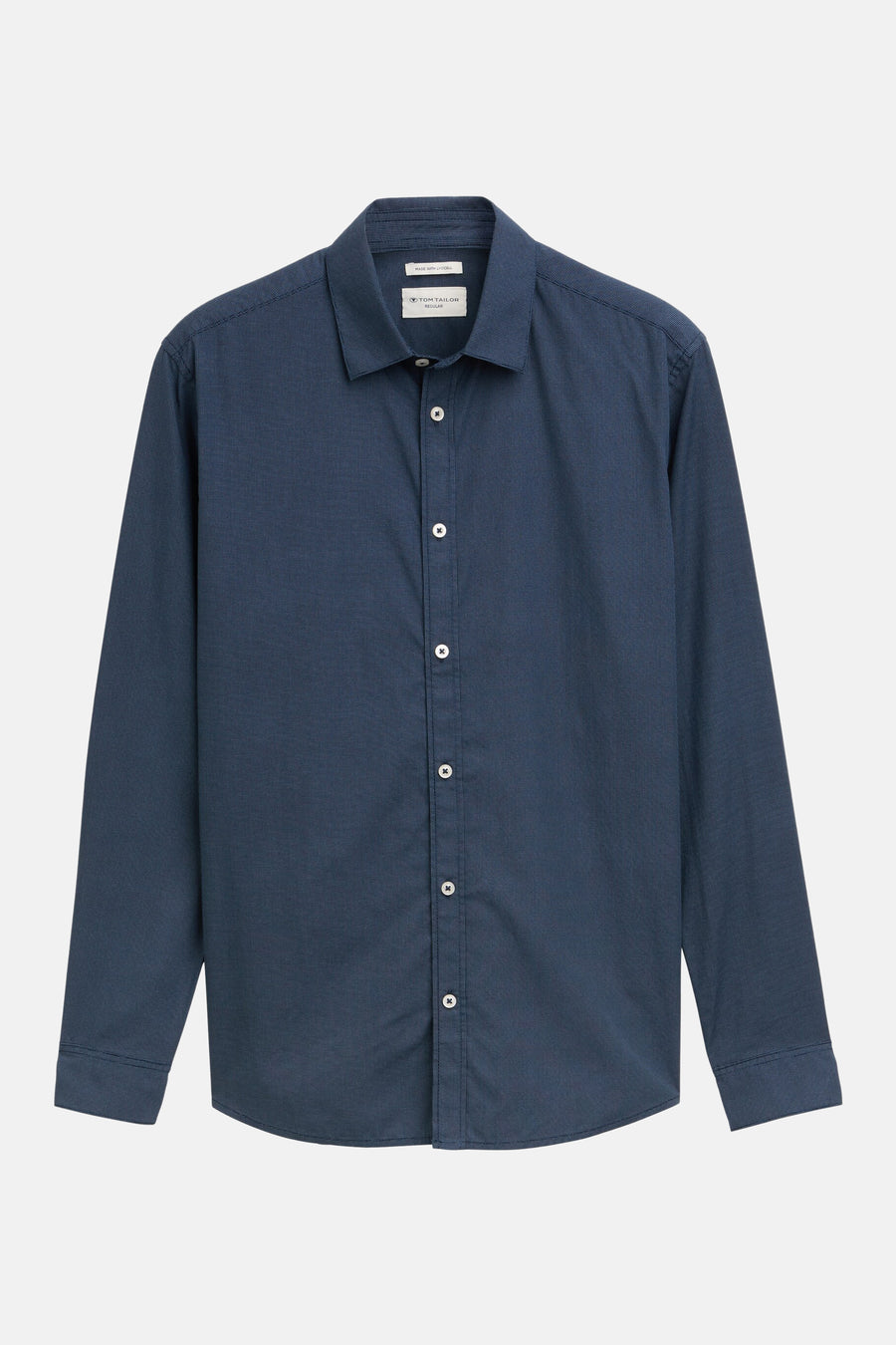 Blauw overhemd met lange mouwen van Tom Tailor, met micro-textuurpatroon, met knoopsluiting.