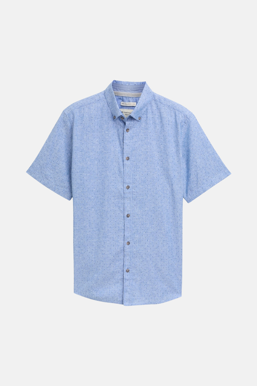 Blauwe blouse met korte mouwen van Tom Tailor, met een discreet stippenpatroon.