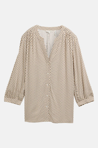 Beige blouse met lange mouwen van Tom Tailor, bedrukt met zwarte en beige grafische patronen.