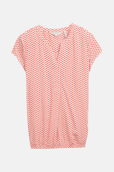 Rood overhemd met korte mouwen van Tom Tailor, met een rood-wit geruit geometrisch patroon.