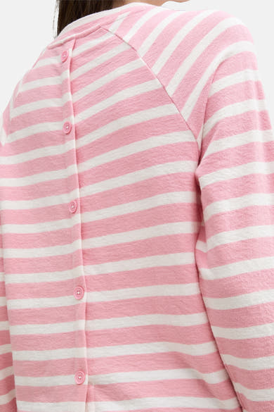 Tom Tailor ronde hals sweatshirt, horizontale strepen en knoopsluiting aan de achterkant.