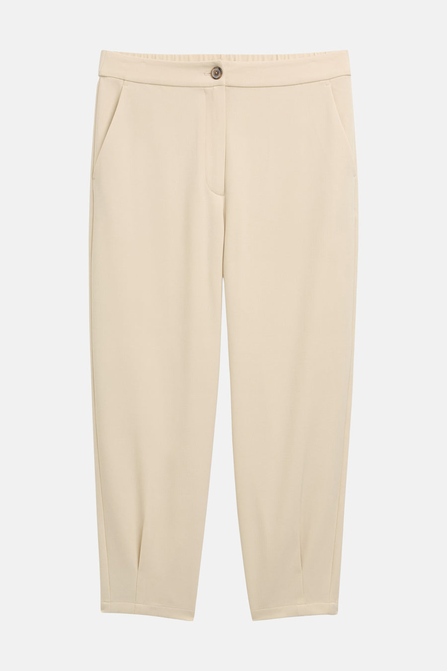 Tom Tailor beige 7/8 chino broek met zijzakken en knoopsluiting.