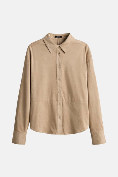 Beige overhemd met lange mouwen van OPUS, van suèdine, met knopen aan de voorkant.