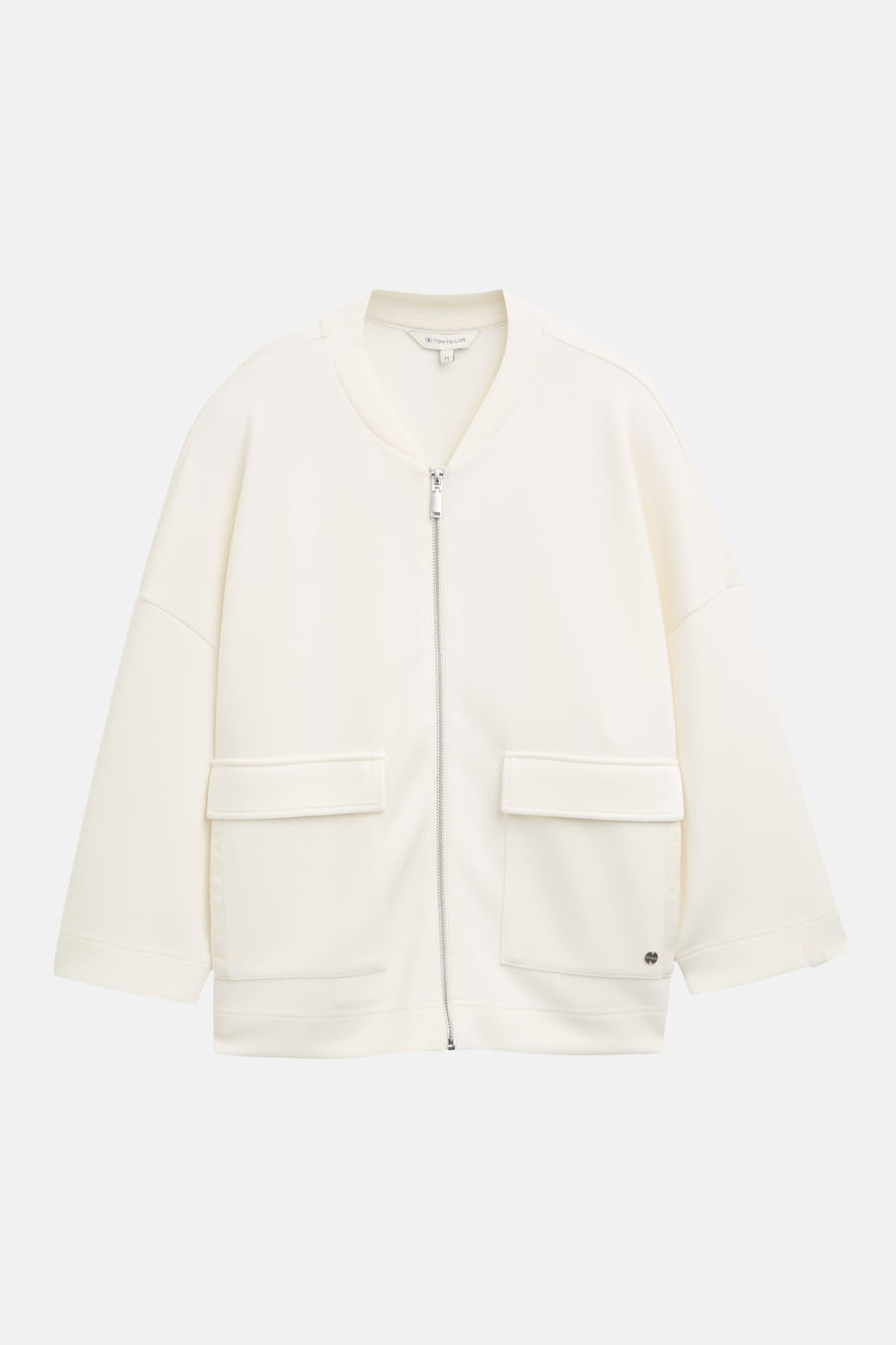 Witte Tom Tailor bodywarmer, met ritssluiting en opgestikte vierkante zakken.