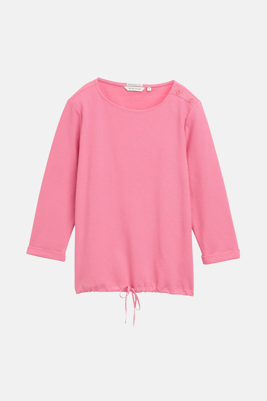Sweat col rond rose de Tom Tailor, avec des boutons décoratifs sur l'épaule et un cordon de serrage à l'ourlet.