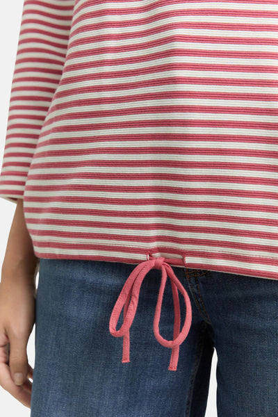Multikleurige rondehals sweatshirt van Tom Tailor met horizontale strepen en een strikceintuur.