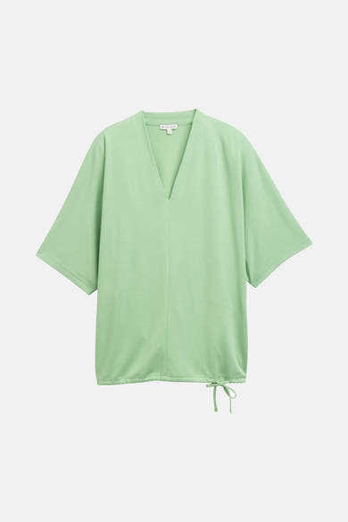 Groen T-shirt met korte mouwen van Tom Tailor met trekkoord aan de zoom.