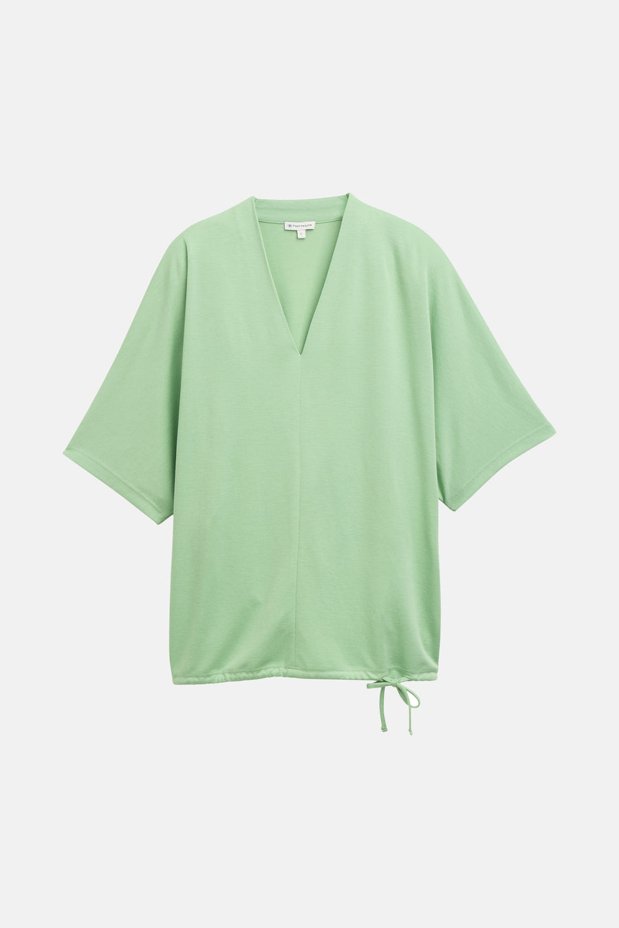 Groen T-shirt met korte mouwen van Tom Tailor met trekkoord aan de zoom.