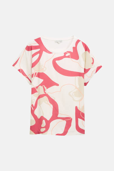 Multikleurige blouse met korte mouwen van Tom Tailor, met roze en beige abstract patroon.
