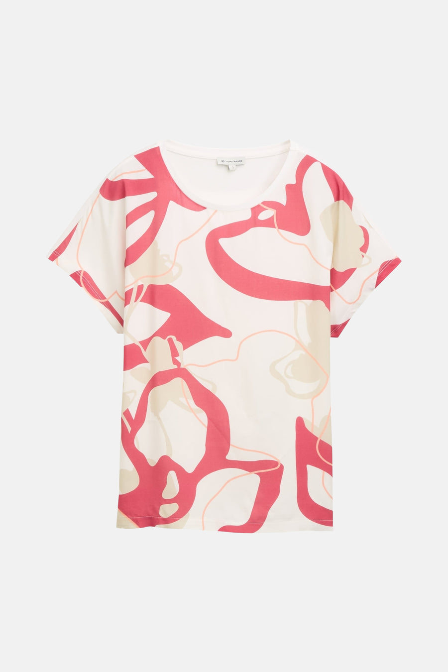Multikleurige blouse met korte mouwen van Tom Tailor, met roze en beige abstract patroon.